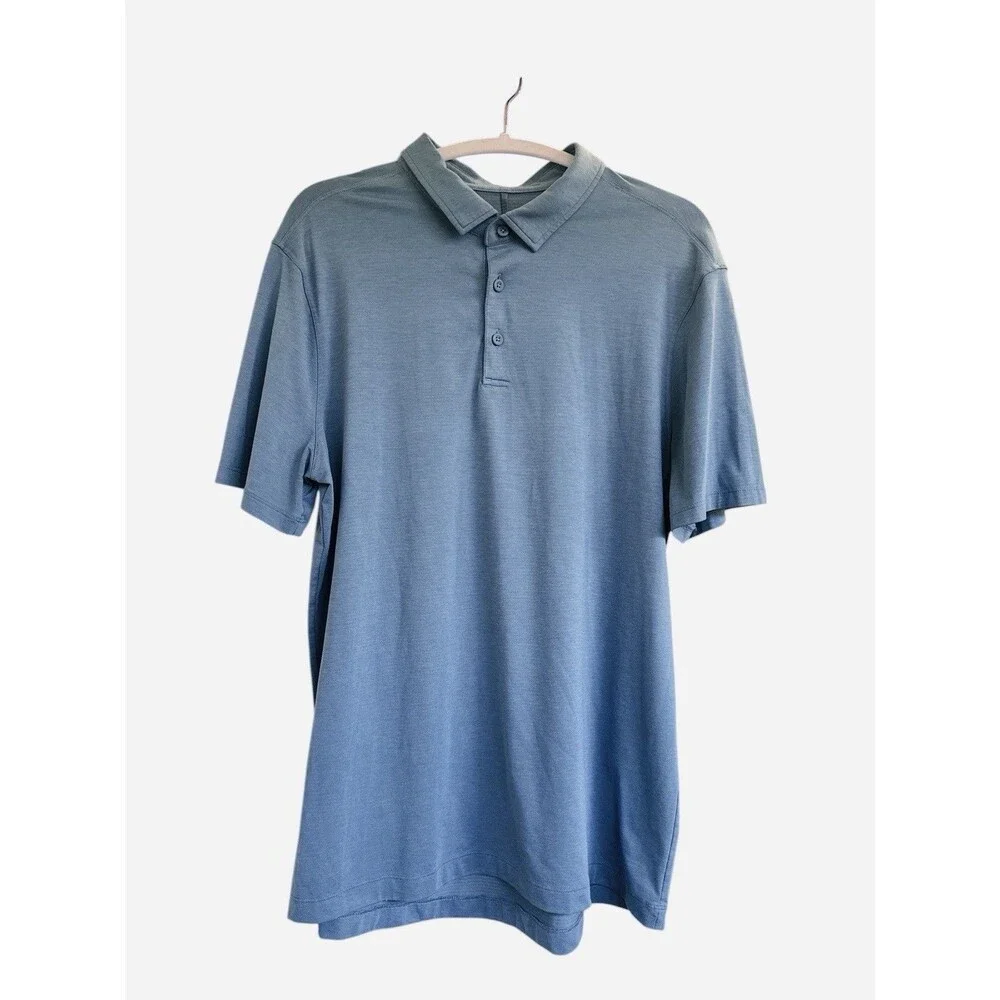 Lululemon Evolution Polo Shirt Blue Short Sleeve Slim Fit No-Stink Zinc Size L - Picture 2 of 7